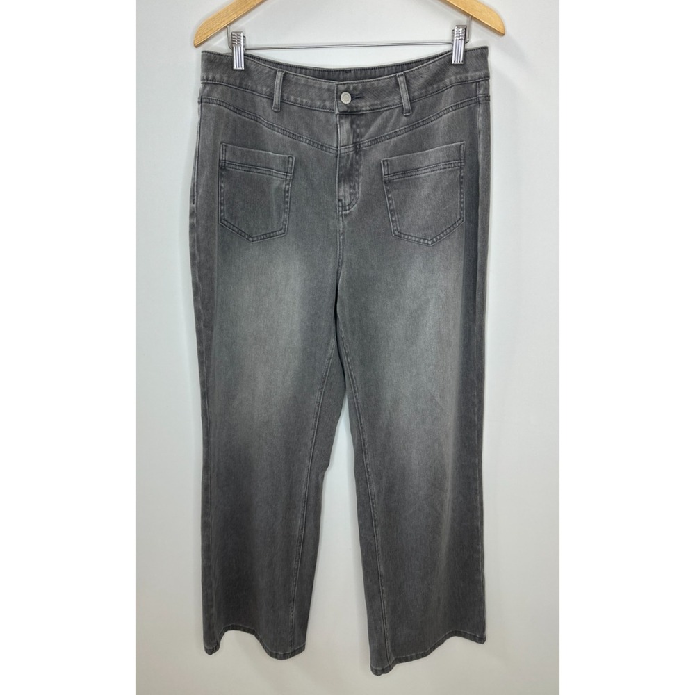 New Halara Flex Mid Rise Straight Leg Casual Jeans Pockets Gray Large Soft Denim - Picture 2 of 16